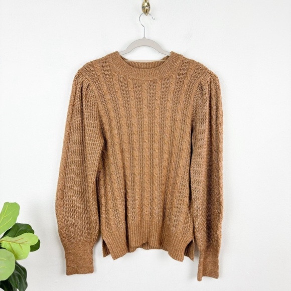 Crown & Ivy Brown Cable Knit Balloon Sleeve Sweater Sz XL - Picture 1 of 7